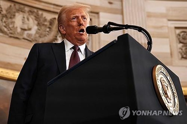 ▲ 도널드 트럼프 미국 대통령이 취임연설을 하고 있다. 로이터=연합뉴스. ⓒ연합뉴스