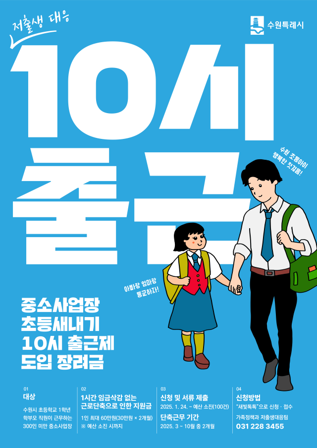▲ ‘중소사업장 초등새내기10시 출근제 도입’ 홍보물. ⓒ수원시 제공
