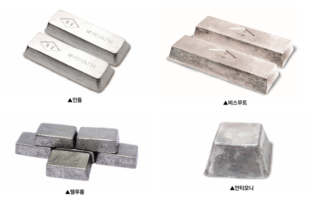 ▲ 고려아연이 국내에서 유일하게 생산하는 인듐, 비스무트, 텔루륨, 안티모니. ⓒ고려아연