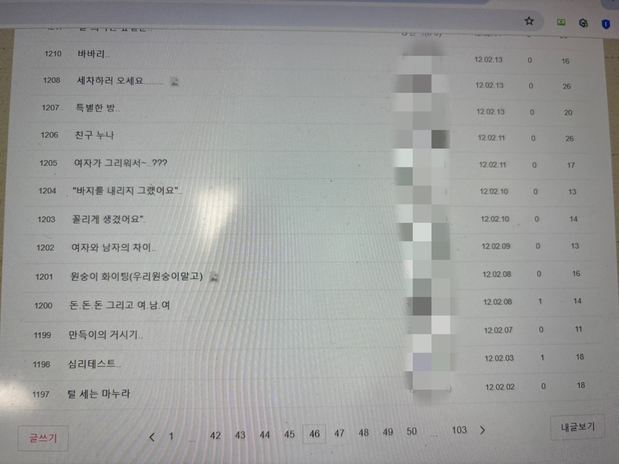 ▲ 해당 카페 '유머방'에 올라온 음란 게시물들.