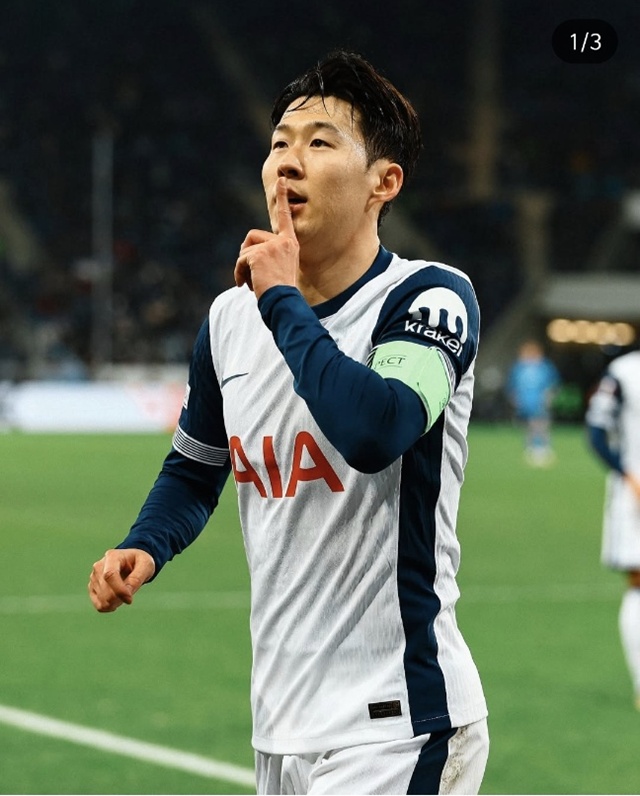 ▲ 유럽축구연맹 유로파리그 리그페이즈 7라운드 호펜하임전에서 손흥민이 득점 후 세레머니를 하고 있다. 250124 사진=토트넘 홋스퍼 인스타그램 갈무리. ⓒspursofficial