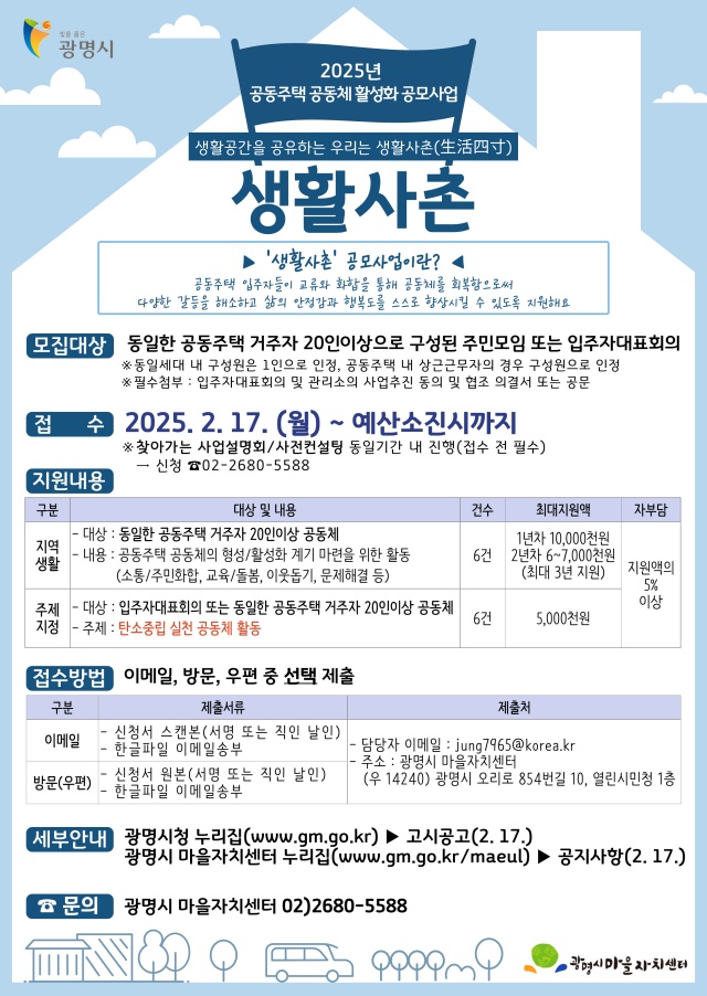 ▲ 광명시 ‘2025년 생활사촌 공동주택 공동체 활성화 공모사업’ 포스터. ⓒ광명시 제공