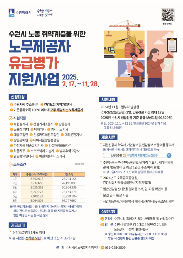 ▲ 2025년 수원시 노동취약계층 노무제공자 유급병가 지원사업 홍보물. ⓒ수원시 제공
