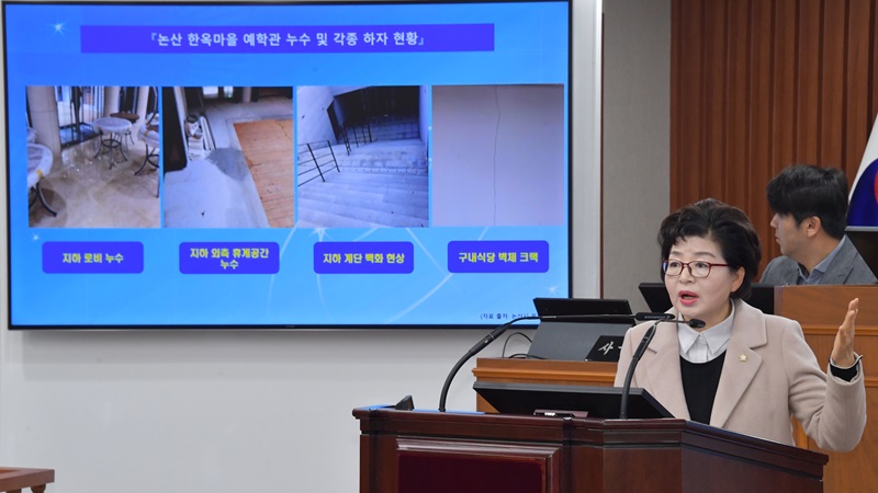 ▲ 논산시의회 행정자치위원회 민병춘 의원이 19일 제262회 시의회 임시회 시정 질문을 하고 있다.ⓒ논산시의회