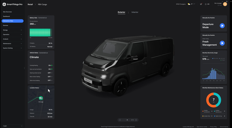 ▲ 삼성전자 스마트싱스 프로를 통해 기아 차량(PBV)을 제어하는 사진ⓒ삼성전자
