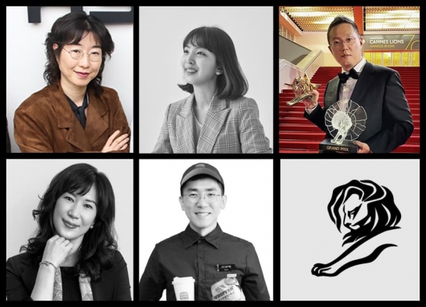 ▲ (왼쪽 상단부터 시계방향) 김효진 HSAD AI디렉터, 문나리 이노션 CD, 황성필 제일기획 CD, 이성하 버거킹코리아 CMO, 양수희 퍼블리시스코리아 CCO. ⓒ칸라이언즈코리아