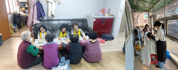 ▲ 지난 27일 굿뜨래전문자원봉사단이 양화면 수원리 마을회관에서 올해 처음으로 찾아가는 이동 봉사활동을 시작했다.ⓒ부여군