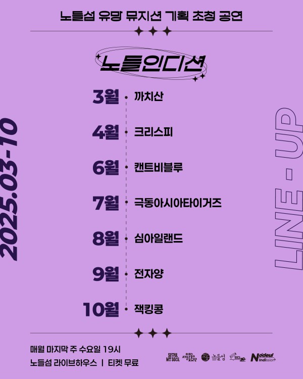 ▲ '노들인디션' 월별 라인업ⓒ서울문화재단