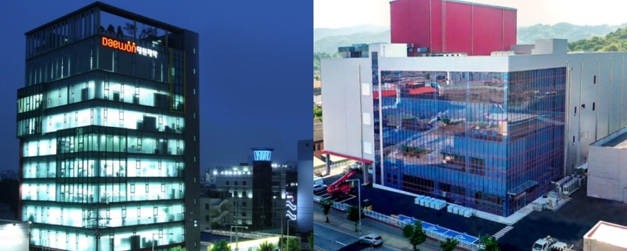 ▲ 대원제약 본사(왼쪽)와 에스디생명공학 충북 음성 제2공장. ⓒ각 사