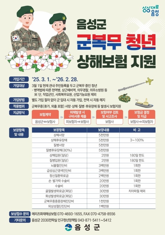 ▲ 음성군 군복무 청년 상해보험 지원 안내문.ⓒ음성군