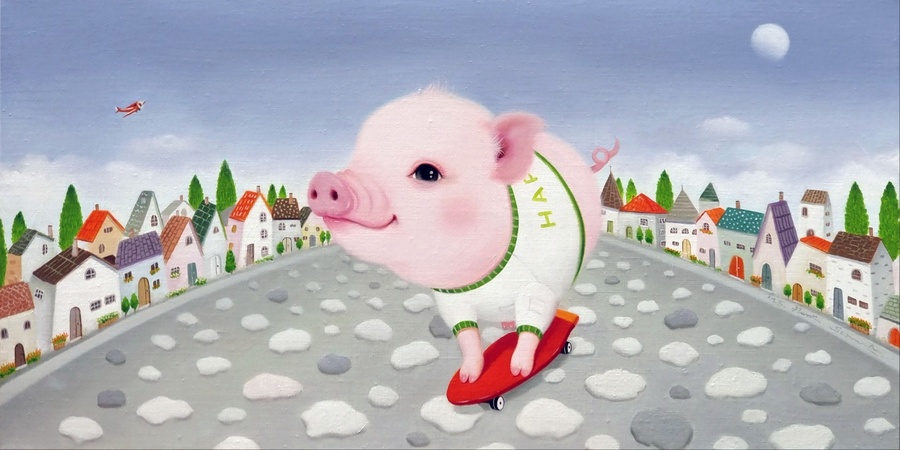 ▲ 박소령 작가 작품은 여러 인물과 동물들의 표정 속에서 행복, 기쁨, 즐거움, 평온함 등을 얘기하고 싶어 하는 것을 볼 수 있다.ⓒ아트도서관