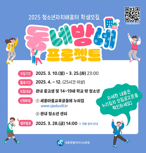 ▲ 동네방네프로젝트 청소년 모집 포스터.ⓒ세종교육청