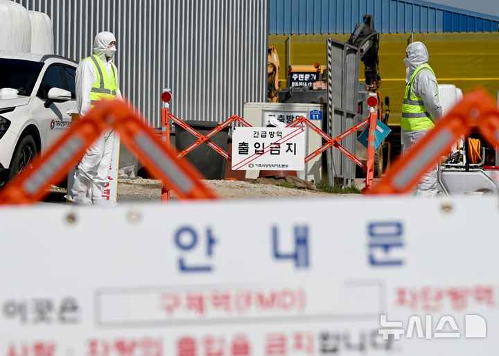 ▲ 전남에서 첫 구제역이 발생한 지난 14일 영암군 도포면의 한 구제역 발생 소 농장에서 방역 당국이 출입을 통제하고 있다.ⓒ뉴시스