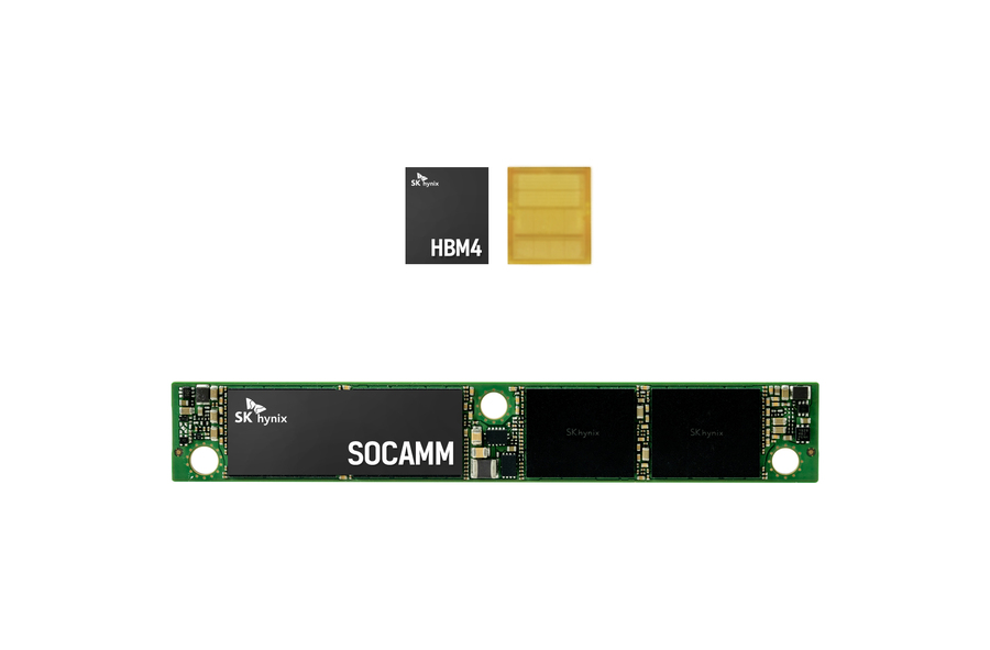 ▲ SK하이닉스가 GTC 2025에서 선보인 HBM4와 SOCAMM ⓒSK하이닉스