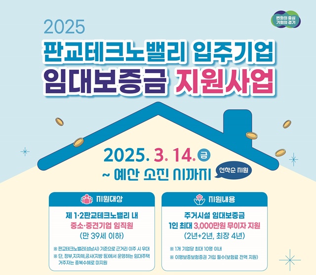 ▲ '2025년 판교테크노밸리 입주기업 임대보증금 지원사업' 홍보 포스터. ⓒ경기도 제공