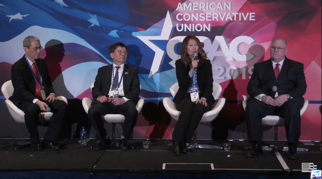 ▲ 미국 보수진영 최대 행사 중 하나인《보수주의 정치행동 컨퍼런스(CPAC, Conservative Political Action Conference)》프로그램 중 하나로 열린《Seouled Out: Preserving South Korea’s Freedom》심포지엄 모습. 왼쪽부터 고든 창 변호사, 박성현 전 뉴데일리 주필, 타라 오 박사, 데이빗맥스웰 연구원. 2019년 2월. ⓒ《American Conservative Union》Youtube 캡쳐