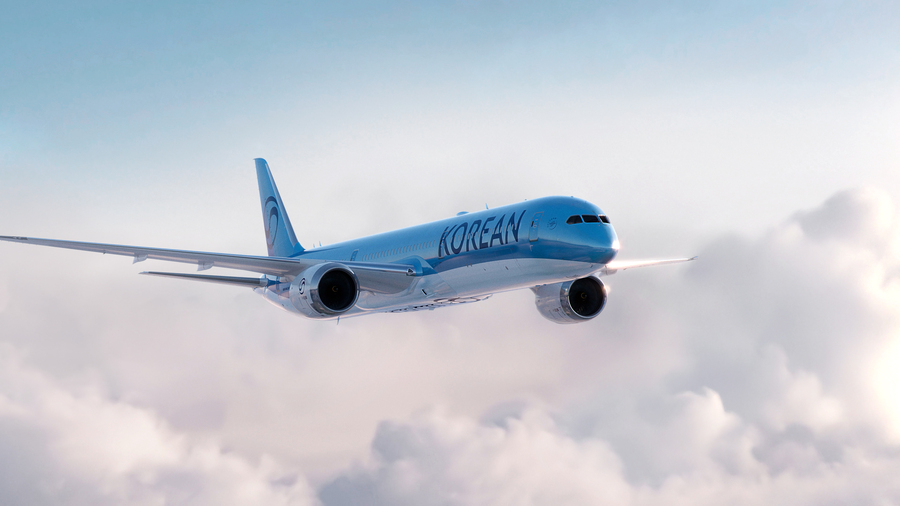 ▲ 신규 CI가 적용된 대한항공 항공기 보잉 787-10. ©대한항공