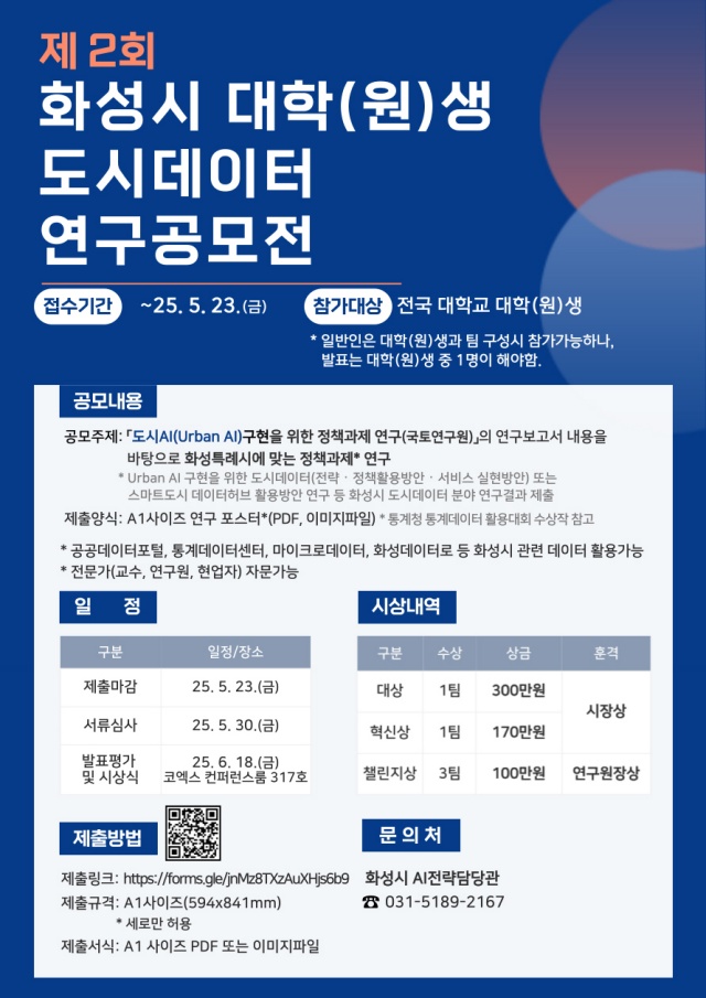 ▲ 화성시 대학(원)생 도시데이터 연구공모전 포스터ⓒ화성시 제공