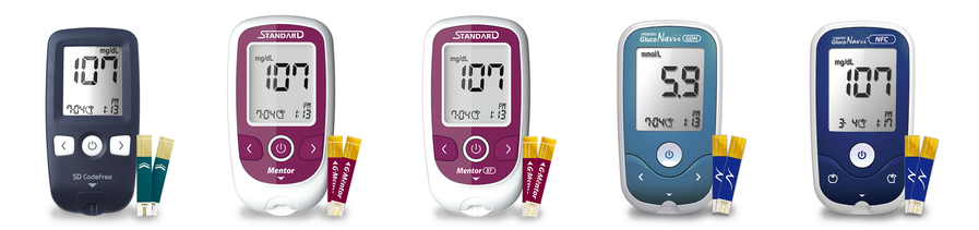 ▲ 에스디바이오센서의 개인용 혈당측정기 5종.ⓒ에스디바이오센서