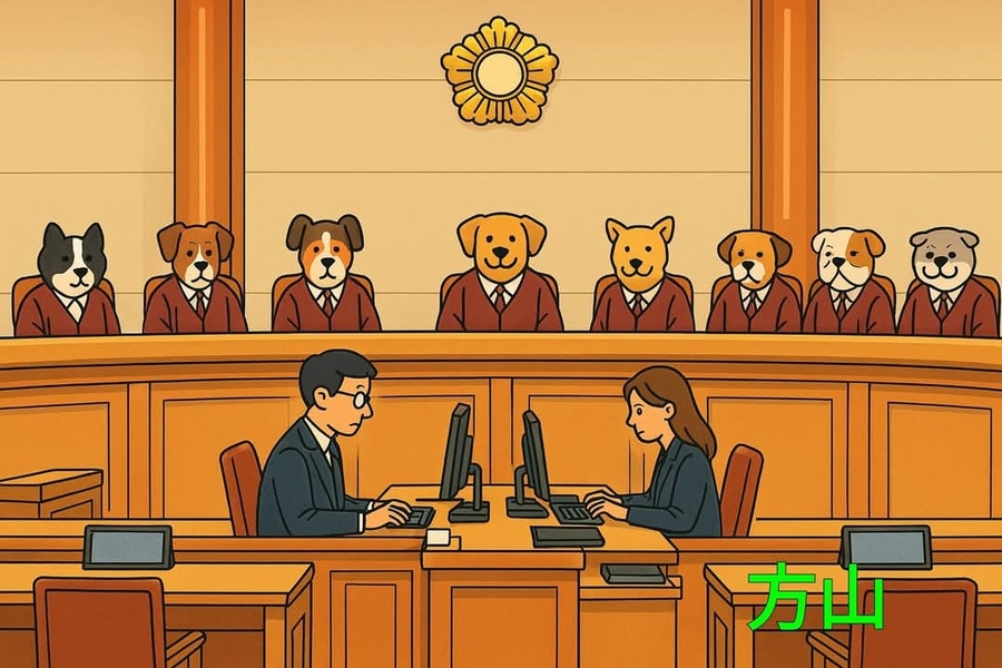 ▲ 方山이란 필명으로 글을 쓰는 이희영 예비역 육군대령이 AI를 활용해 만든 헌법재판소 비판 풍자 삽화. 재판소가 아니라《개판소》란 SNS 공간의 비난을 직관적으로 보여주고 있다. ⓒ 方山 페이스북에서 갈무리