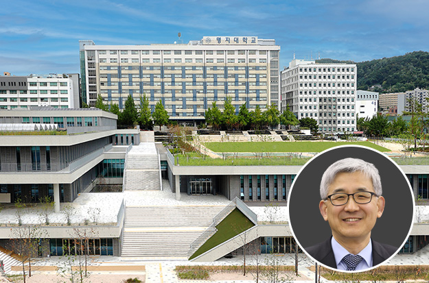 ▲ 명지대학교 전경. 우측 하단은 임연수 총장.ⓒ명지대