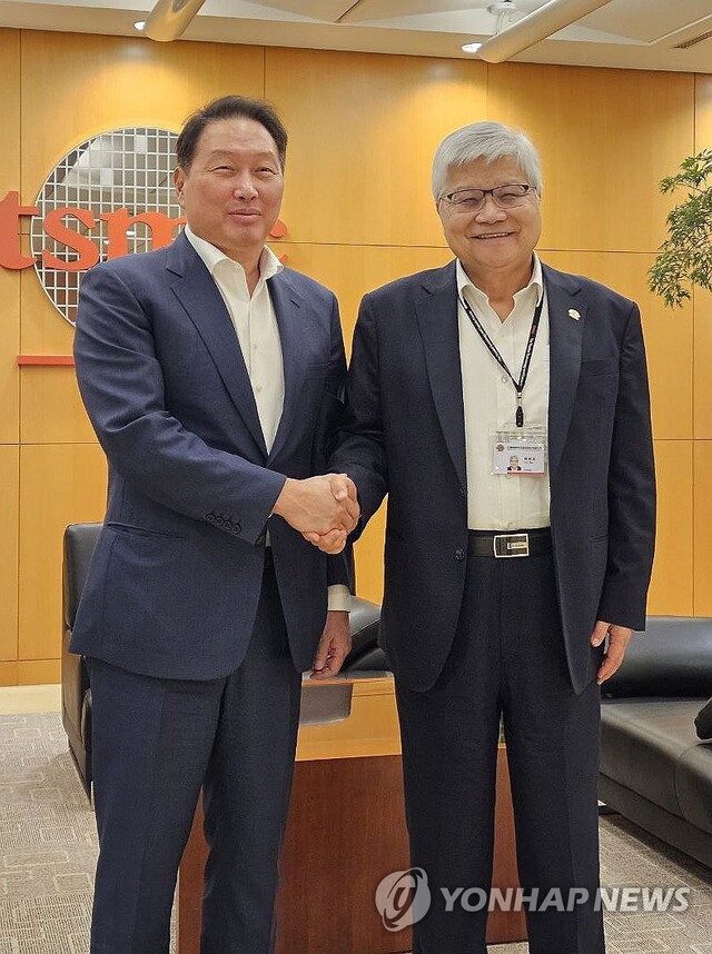 ▲ 지난해 6월 대만 TSMC 회장 만난 최태원 회장.ⓒ연합뉴스