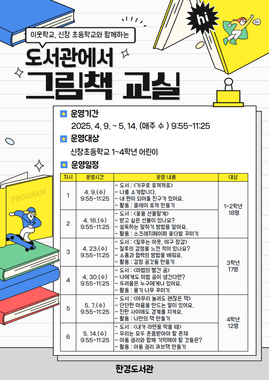 ▲ 제주 한경도서관의 ‘도서관에서 그림책 교실’ 포스터 ⓒ제주시 제공