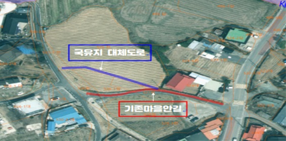 ▲ 국유지 대체 통행로 개설안.ⓒ음성군
