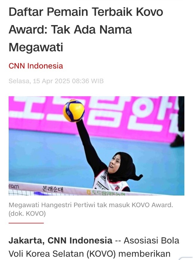 ▲ 메가가 베스트 7에서 제외되자 인도네시아 배구 팬들이 불쾌한 감정을 드러냈다. CNN 인도네시아는 