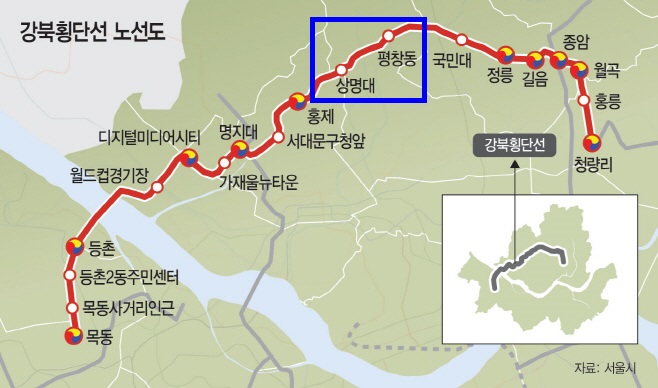 ▲ 강북횡단선 노선도 ⓒ서울시