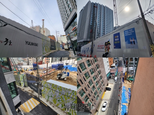 ▲ 사업지 인근에 고층 건물들이 10~15m 거리에 위치해 있다.=나광국 기자