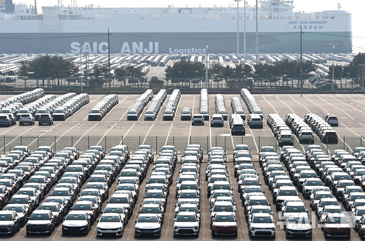 ▲ 경기도 평택항 자동차 전용부두에 선적을 기다리는 수출용 차량이 세워져 있다. ⓒ뉴시스