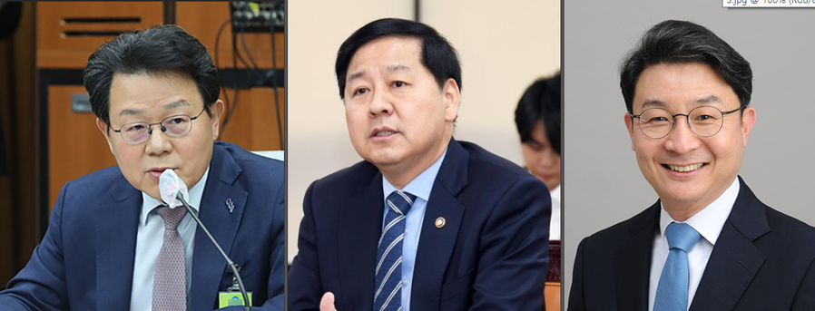 ▲ 최근 더불어민주당 이재명 경선 대선 후보의 싱크탱크 '성장과 통합'에 합류한 김광수 전 전국은행연합회장(왼쪽)과 구윤철 전 국무조정실장(가운데), 이억원 전 기획재정부 차관(오른쪽). ⓒ뉴시스