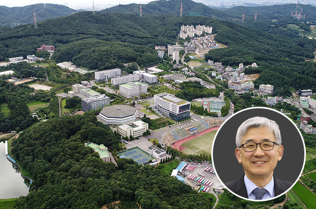 ▲ 명지대학교 전경. 우측 하단은 임연수 총장.ⓒ명지대