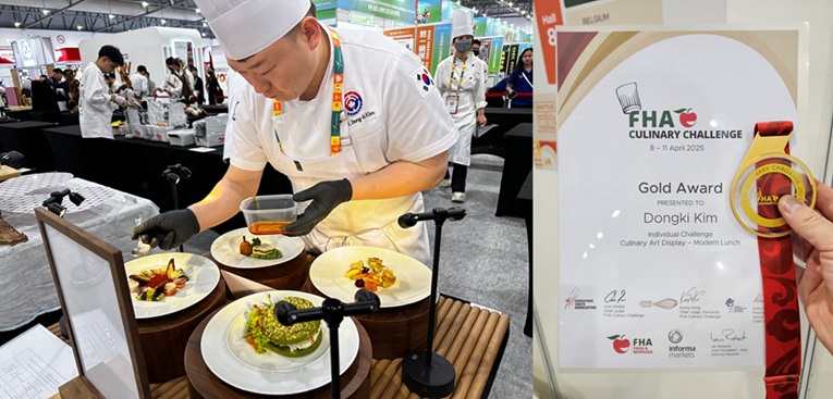 ▲ 서울문화예술대 조리학과 김동기 교수가 요리 작품을 마무리 있는 모습.ⓒ서울문화예술대