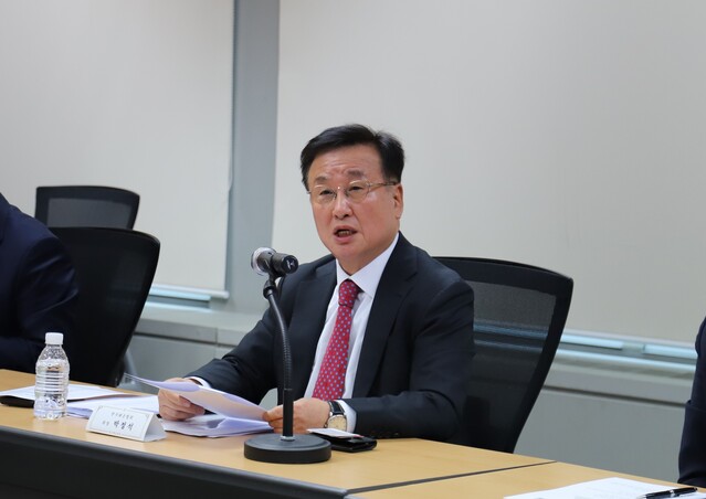 ▲ 박정석 한국해운협회 회장이 28일 오전 여의도 해운빌딩에서 기자간담회에서 발언하고 있다. ⓒ해운협회