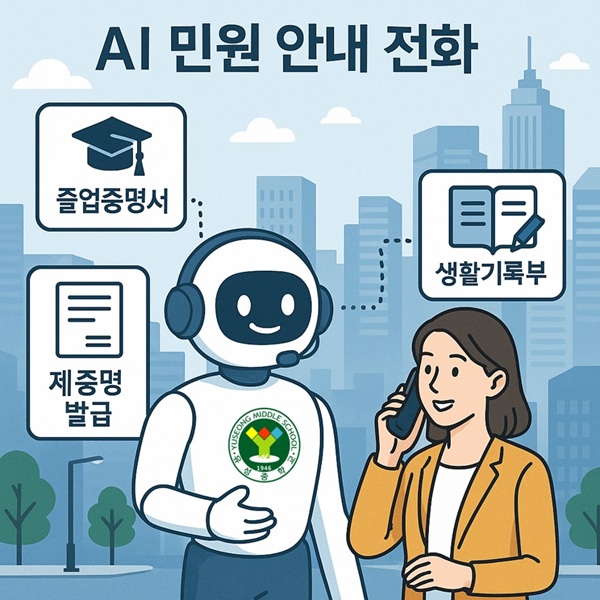 ▲ 유성중 , 5월부터  대전지역 학교 최초로 인공지능(AI) 기반 ‘AI 민원 안내 전화 서비스’시작 알림 포스터.ⓒ대전시교육청