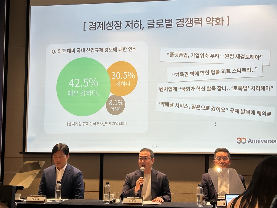 ▲ 벤처기업협회 기자간담회에서 송병준 회장이 중점 추진 과제에 대해 설명하고 있다. ⓒ이보현 기자