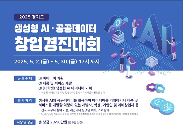▲ 경기도경제과학진흥원의 '생성형AI·공공데이터 활용 창업경진대회' 참가자 모집 홍보 포스터. ⓒ경기도경제과학진흥원 제공
