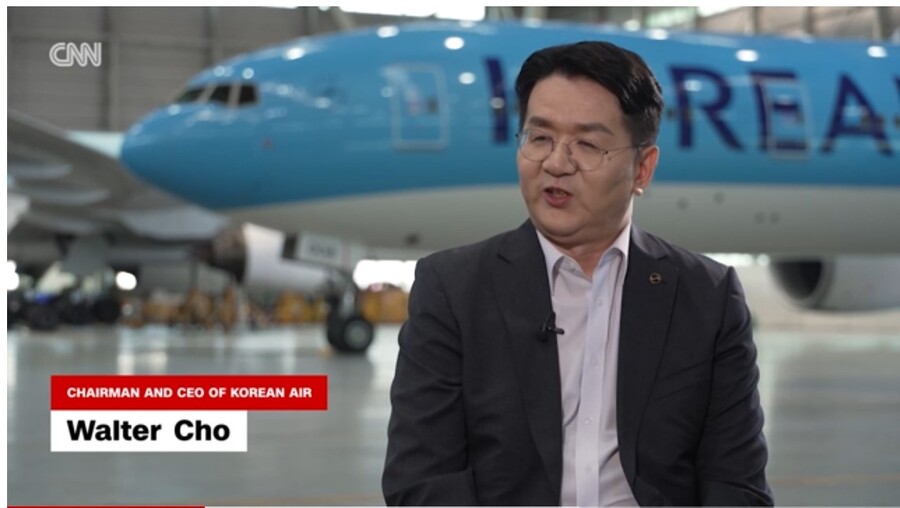▲ 조원태 한진그룹 회장이 미국 CNN과 인터뷰하고 있다. ⓒCNN 방송화면