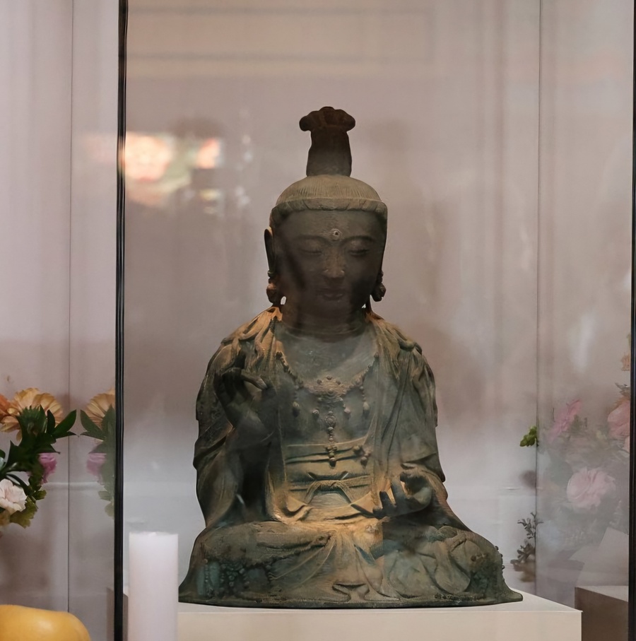 ▲ 지난 10일 일본국 나가사키현 쓰시마시에 소재한 ‘관음사(観音寺)’ 사찰로 반환된 ‘금동관음보살좌상’ ⓒ연합뉴스 제공