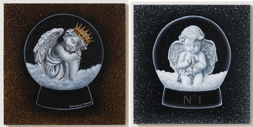 ▲ '모든이에게 모든 것', 91cmx91cm, Mixed media on canvas, 2025(왼쪽), '귀인(貴人)에게', 91cmx91cm, Mixed media on canvas, 2024.ⓒ윤지선