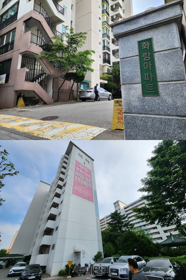 ▲ 화랑아파트 정문과 목화아파트 전경=나광국 기자