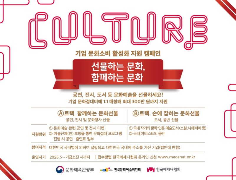 ▲ 한국메세나협회가 문화기업업무추진비를 지원하는 '선물하는 문화, 함께하는 문화' 캠페인을 시작했다.ⓒ한국메세나협회