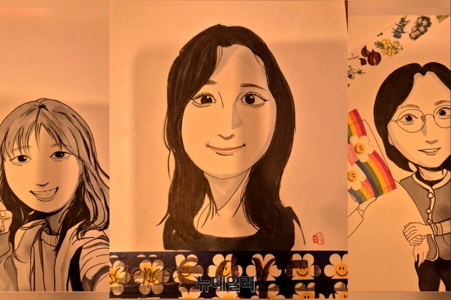 ▲ 송현고등학교 학생 김용경 군과 김해솔 양, 신수연 양이 스승의날을 맞아 각 교사의 개성과 표정을 섬세하게 담아 그린 캐리커처. 2025.05.15. ⓒ독자 제공