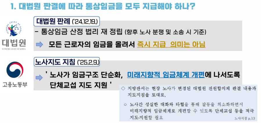 ▲ 서울시가 대법원의 통상임금 판결과 관련해 제시한 해석 자료ⓒ서울시