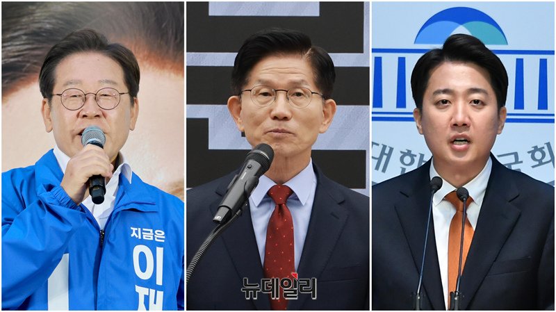 ▲ 이재명 더불어민주당 대선후보, 김문수 국민의힘 대선후보, 이준석 개혁신당 대선후보(왼쪽부터) / 뉴데일리