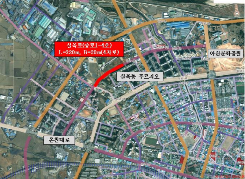 ▲ 아산시가 도로개설에 나선 아산문화공원~(구)국도21호 도로 단절구간.ⓒ아산시