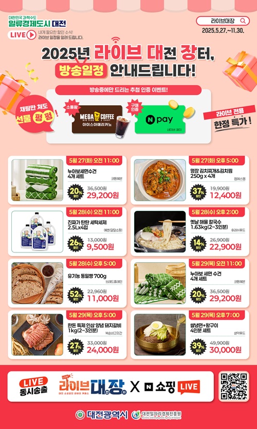 ▲ 라이브 대전장터에서 오는 27일 첫 방송을 시작으로, 35개 선정 업체가 참여해 실시간으로 제품을 소개하고 판매에 나선다.ⓒ대전시