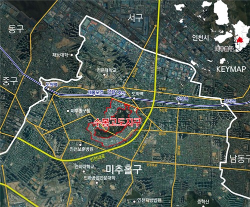 ▲ 인천시 미추홀구 수봉 고도지구 위치도. 내년2월부터 고도제한이 완화될 전망이다. ⓒ 인천시 제공